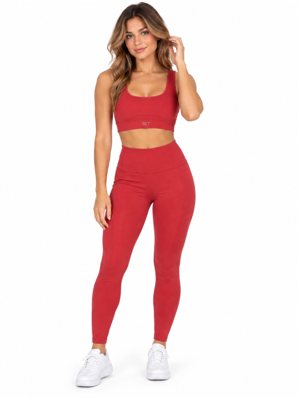 Set Active Sculptflex Bra and Leggings Set Size XS Ribbed Coral